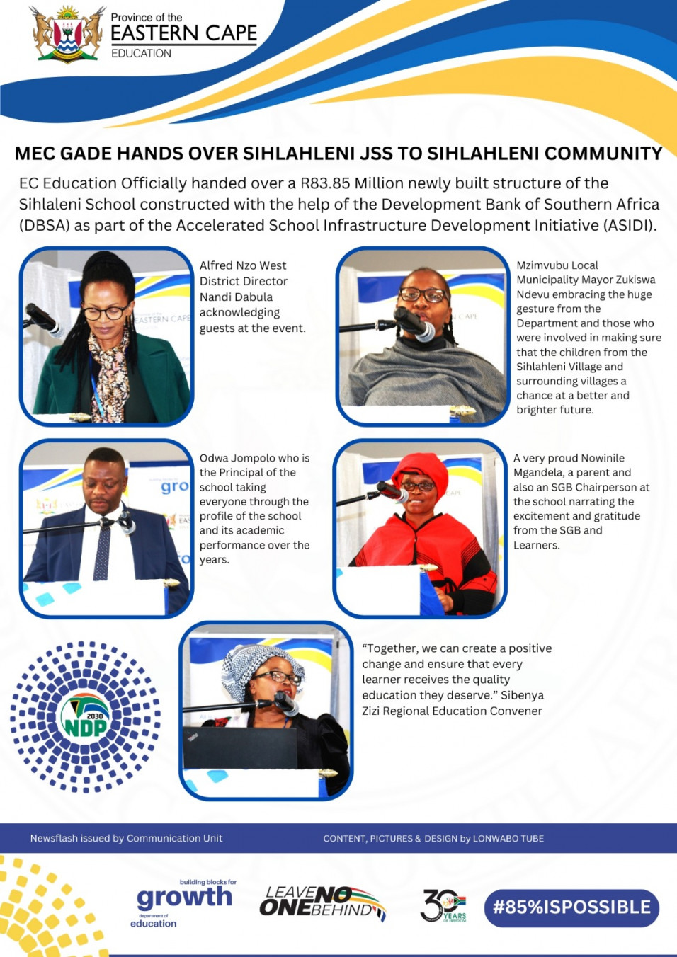 MEC Gade hands over Sihlahleni JSS to Sihlahleni community