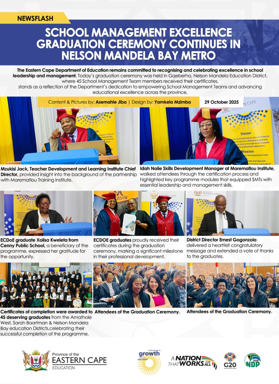SCHOOL MANAGEMENT EXCELLENCE GRADUATION CEREMONY CONTINUES IN NELSON MANDELA BAY METRO